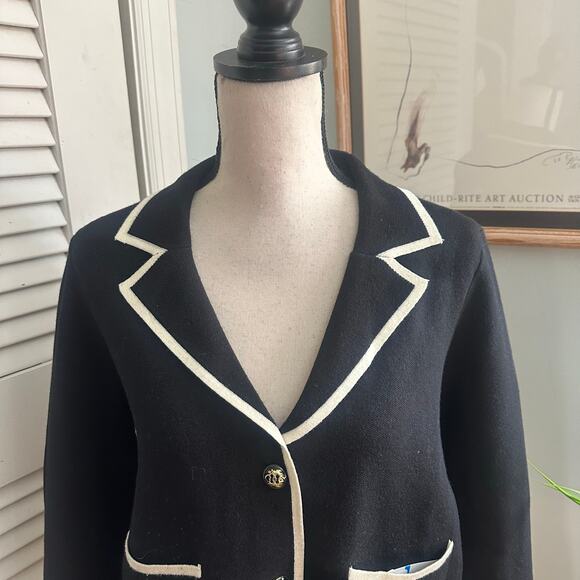 RIO & RIAN Jacket Womens XL Black White Trim Boxy Sweater Knit Preppy Classic - Picture 2 of 9